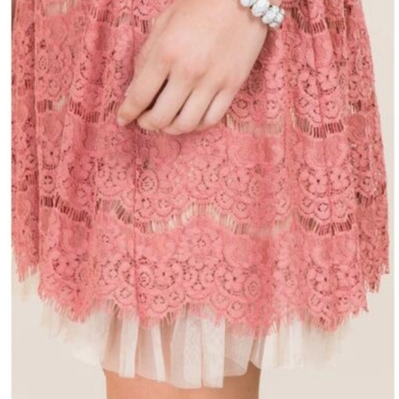 Francesca's V-Neck Low Back Dusty Rose Pink Lace Tulle Dress Size Small - Picture 4 of 16